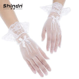 Shindn Bridal Wedding Dress Gloves Women's bow high elasticity fishing net lace lace Gloves as clothing