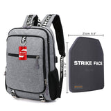 Shindn Student Bulletproof Backpack Computer Bag with USB Charging Interface NIJ III school bag Metal,UHMWPE,ARAMID bulletproof board