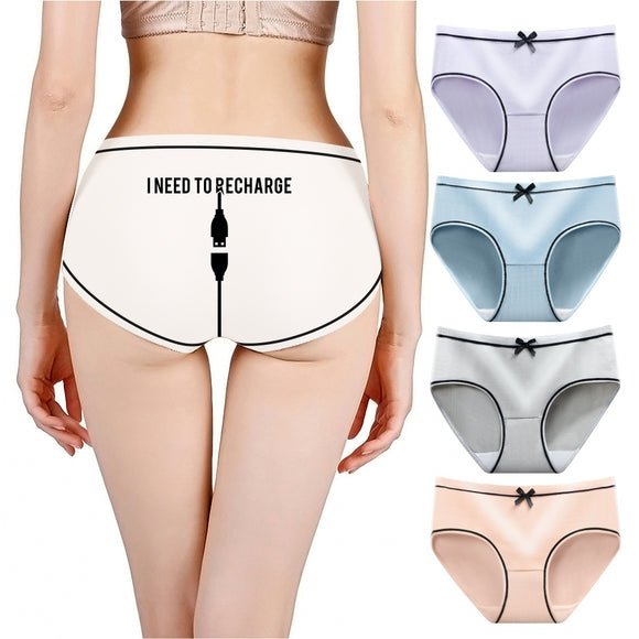 Female ice silk seamless panties Funny print pattern mid-waist briefs Graphene panties with cotton bottom crotch