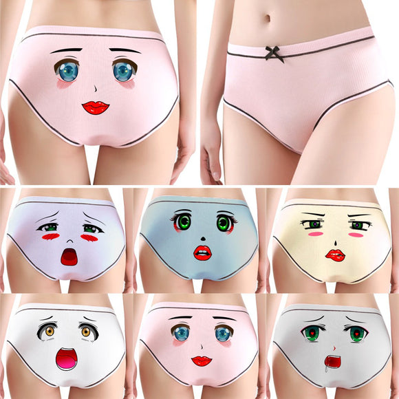 Female ice silk seamless panties Funny print pattern mid-waist briefs Graphene panties with cotton bottom crotch